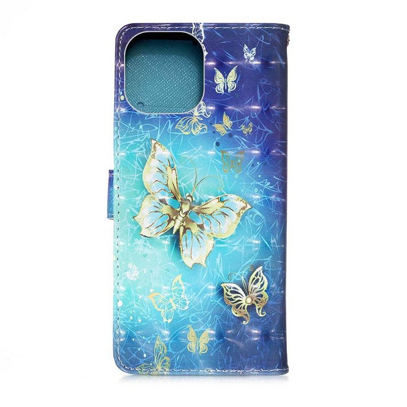 Fodral För iPhone 13 Pro Golden Butterflies Lanyard