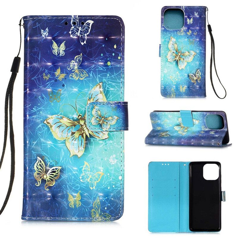 Fodral För iPhone 13 Pro Golden Butterflies Lanyard