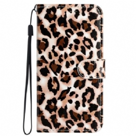 Fodral För iPhone 16 Pro Max Leopardmönster Med Rem