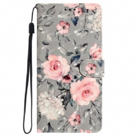 Fodral iPhone 16 Plus Rosa Blommor Med Rem