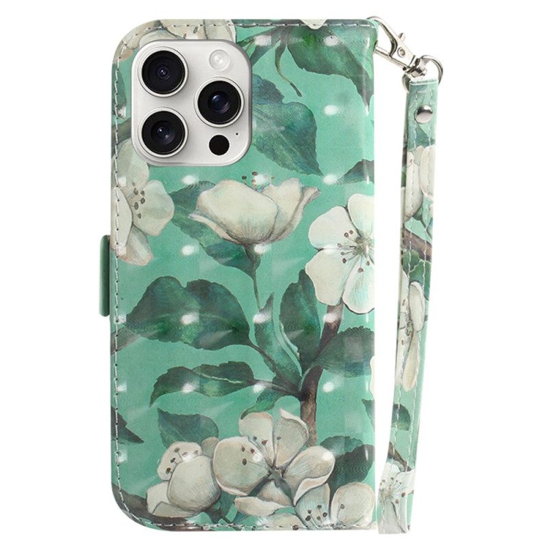 Fodral iPhone 16 Pro Max Akvarellblommor Med Rem