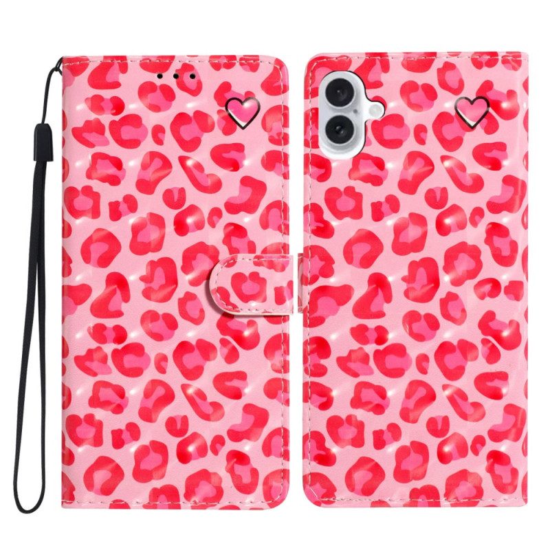 Fodral iPhone 16 Rosa Leopardtryck Med Rem