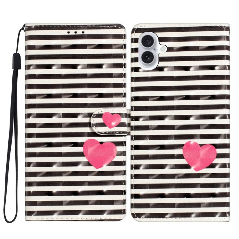 Fodral iPhone 16 Stripes And Hearts Strap