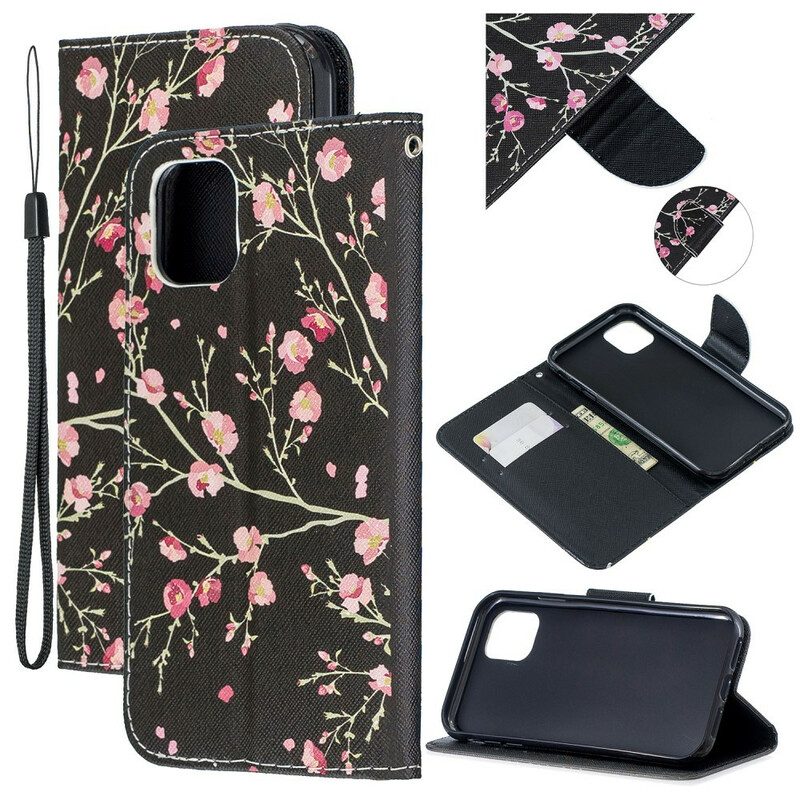 Folio-fodral För iPhone 12 Mini Med Kedjar Fantastiska Bandblommor