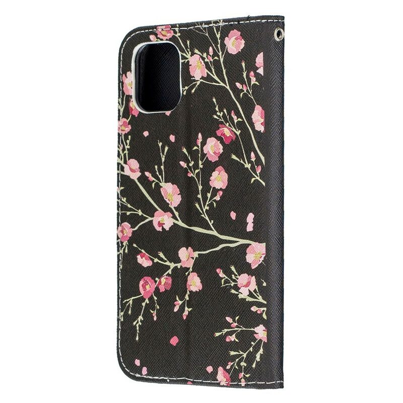 Folio-fodral För iPhone 12 Mini Med Kedjar Fantastiska Bandblommor