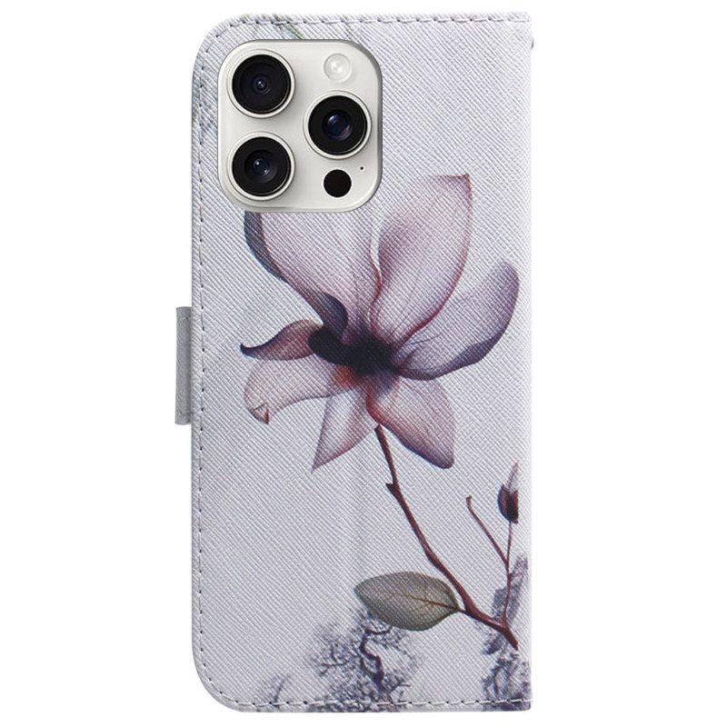 Läderfodral iPhone 16 Pro Max Telefonfodral Rosa Blomma