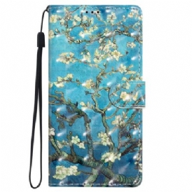 Läderfodral iPhone 16 Pro Telefonfodral Blomsterkonst Med Rem