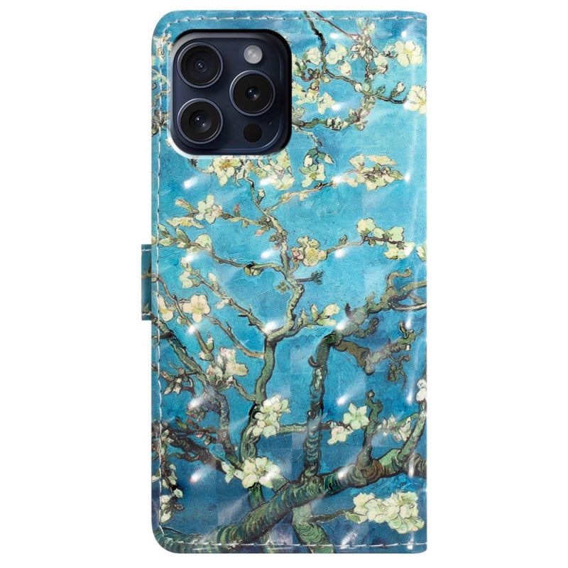 Läderfodral iPhone 16 Pro Telefonfodral Blomsterkonst Med Rem