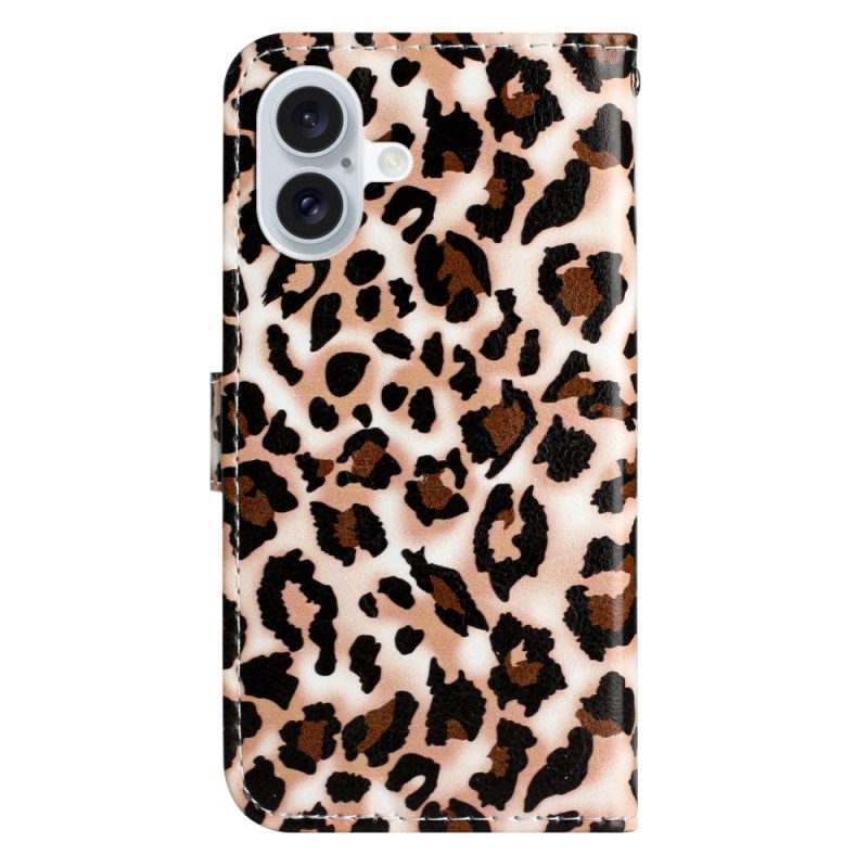 Läderfodral iPhone 16 Telefonfodral Leopardmönster Med Rem