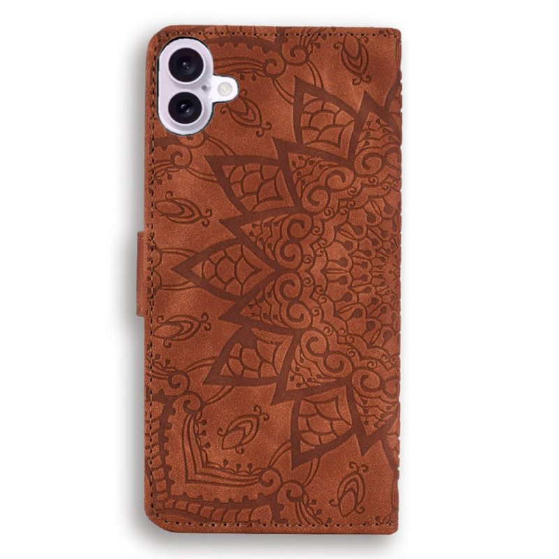 Läderfodral iPhone 16 Telefonfodral Mandala Mockaeffekt