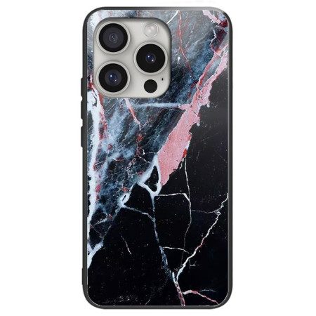 Skal För iPhone 16 Pro Max Svart Marmor Härdat Glas