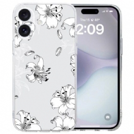 Skal För iPhone 16 Transparent Kant Vita Blommor