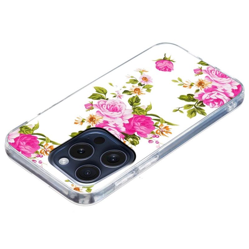 Skal iPhone 16 Pro Max Telefonfodral Rosa Blommor