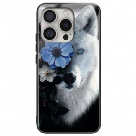 Skal iPhone 16 Pro Max Telefonfodral Varg Och Blå Blomma Härdat Glas