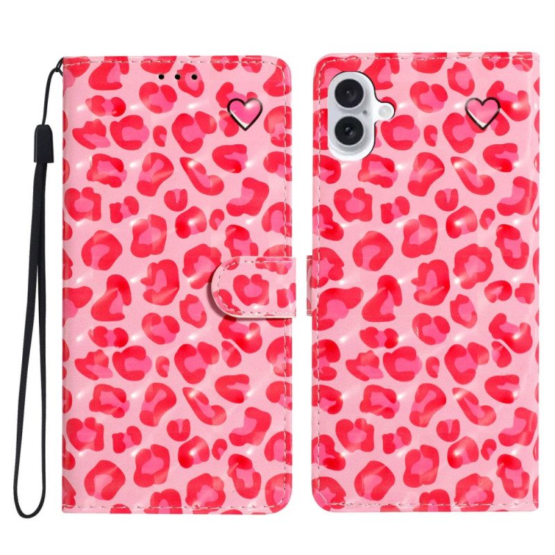 Skyddsfodral iPhone 16 Plus Rosa Leopardtryck Med Rem