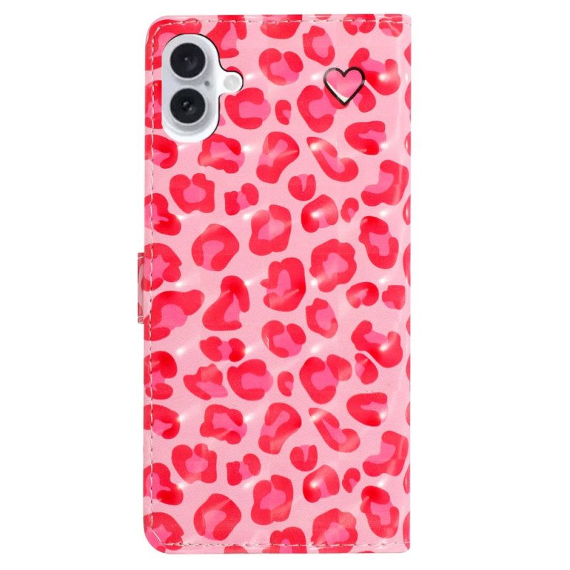 Skyddsfodral iPhone 16 Plus Rosa Leopardtryck Med Rem