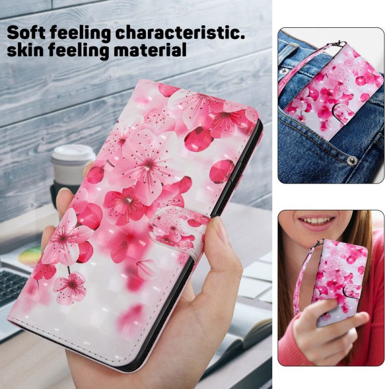 Fodral För Samsung Galaxy A15 Röda Blommor Med Rem