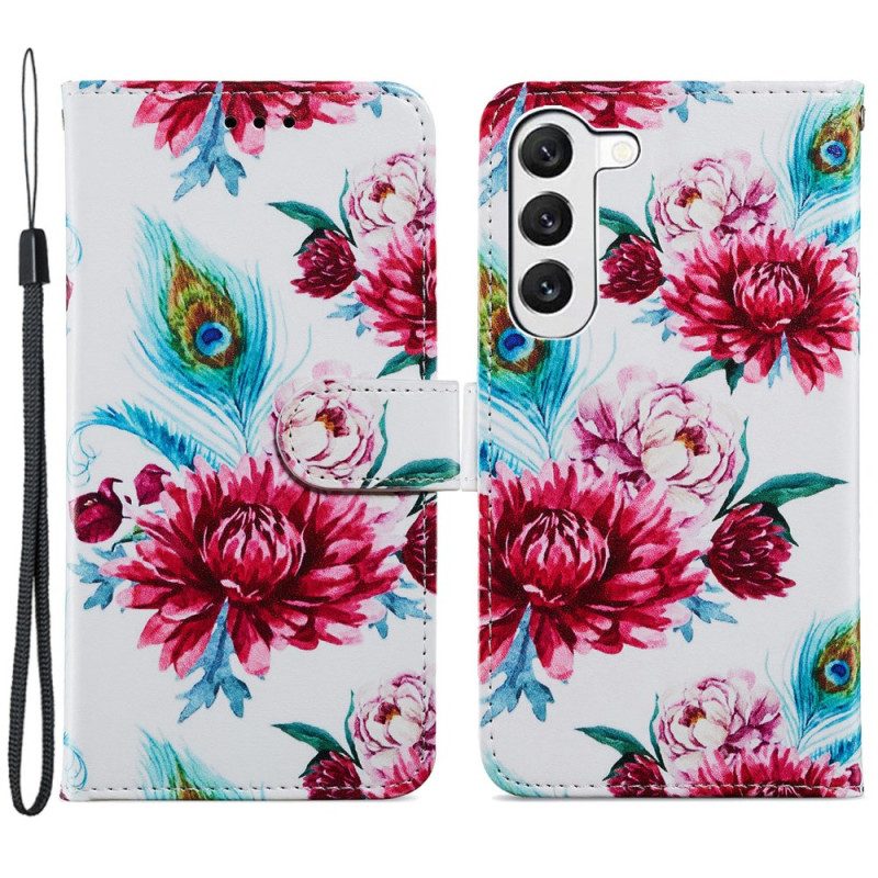 Fodral För Samsung Galaxy S24 5g Färgglada Blommor Med Rem