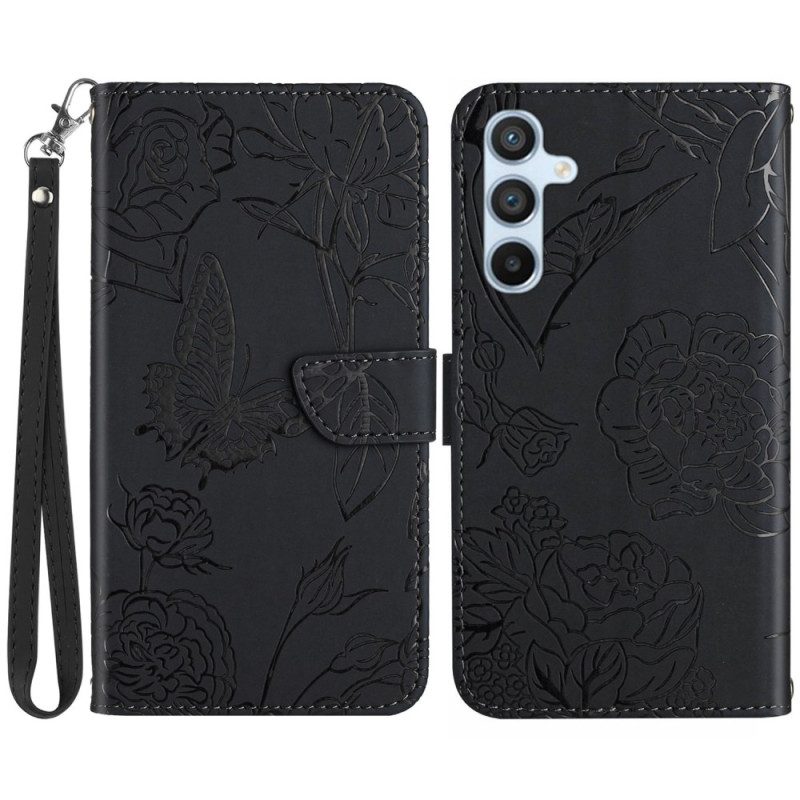 Fodral Samsung Galaxy A15 Butterflies Print With Lanyard