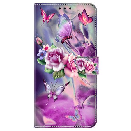 Fodral Samsung Galaxy A15 Lila Fjärilar Och Blommor