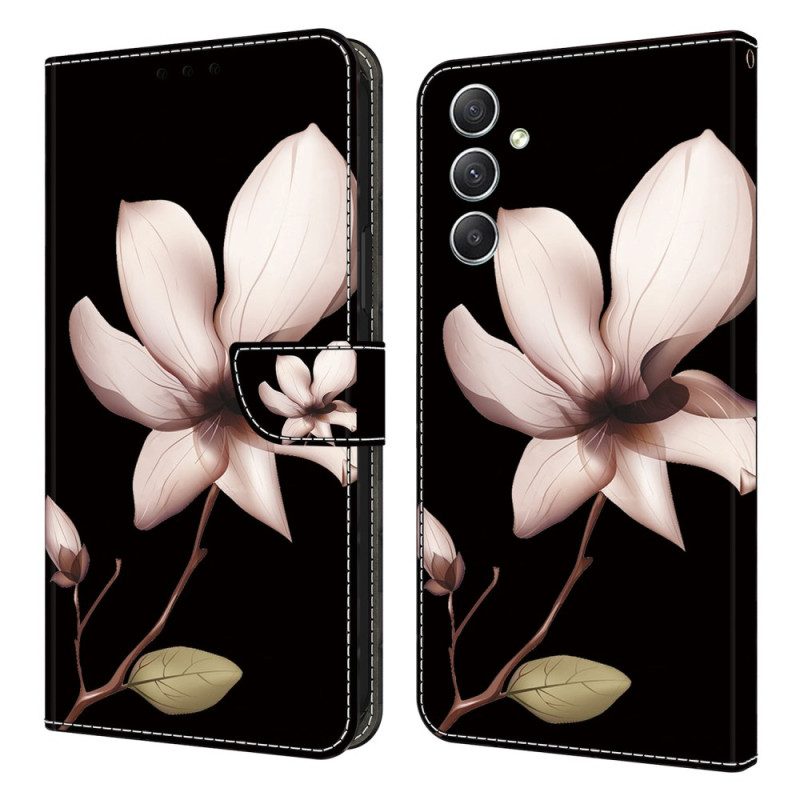 Fodral Samsung Galaxy A15 Rosa Blommor På Svart Bakgrund