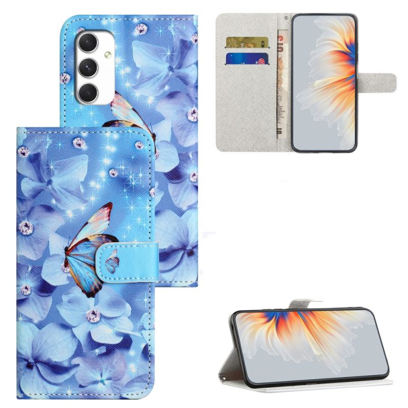 Fodral Samsung Galaxy A16 5g Blå Blommor Och Fjärilar