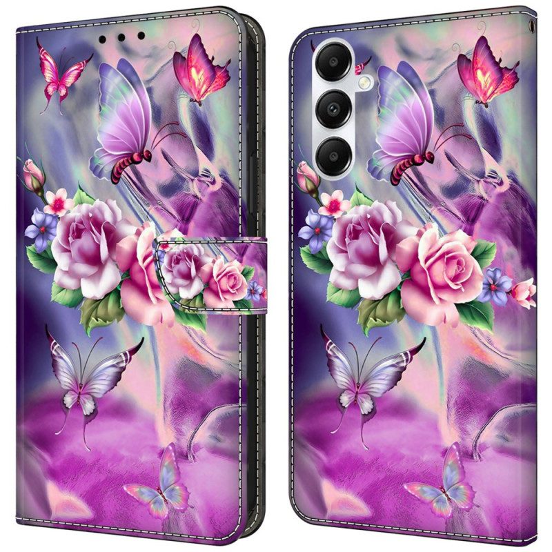 Fodral Samsung Galaxy A55 5g Lila Fjärilar Och Blommor