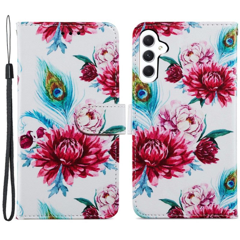 Fodral Samsung Galaxy A55 5g Röda Blommor Med Rem