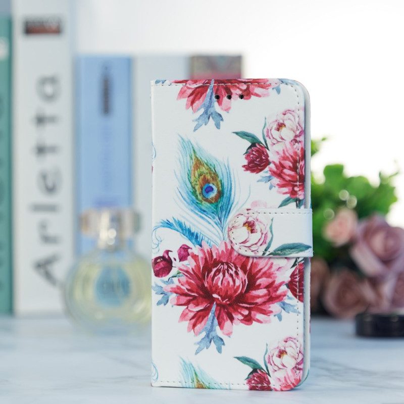 Fodral Samsung Galaxy A55 5g Röda Blommor Med Rem