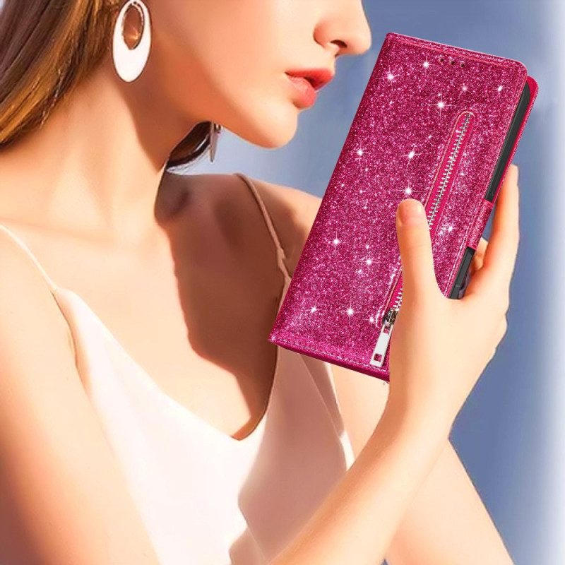 Fodral Samsung Galaxy Z Fold 5 Glitterväska Med Rem