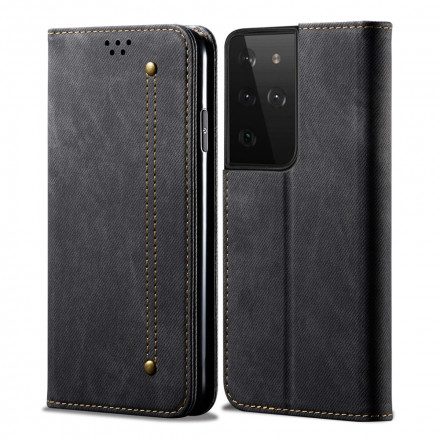 Folio-fodral För Samsung Galaxy S21 Ultra 5G Läderfodral Denimtyg