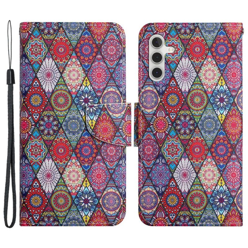 Läderfodral Samsung Galaxy A15 5g Telefonfodral Patchwork Med Rem