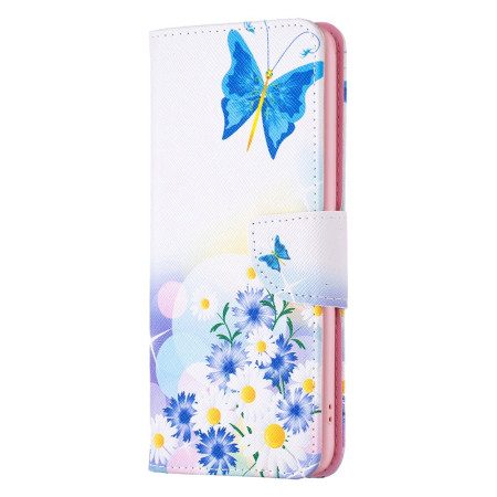 Läderfodral Samsung Galaxy A15 Telefonfodral Fjäril Och Blommor Akvarell