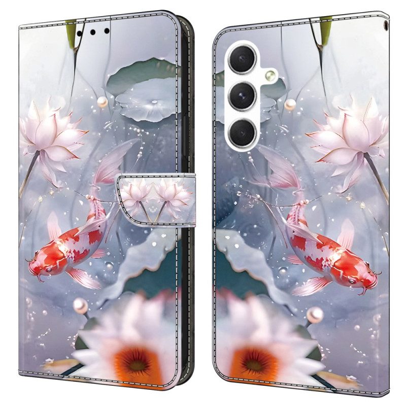 Läderfodral Samsung Galaxy A16 5g Telefonfodral Blommor Och Fiskar