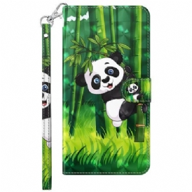 Läderfodral Samsung Galaxy A55 5g Telefonfodral Bambu Panda Med Rem