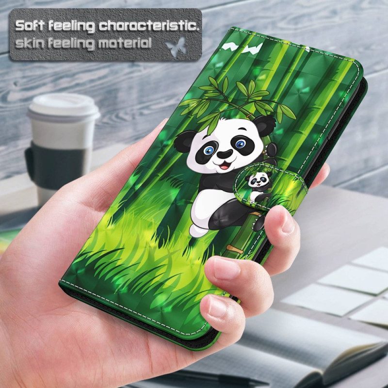 Läderfodral Samsung Galaxy A55 5g Telefonfodral Bambu Panda Med Rem