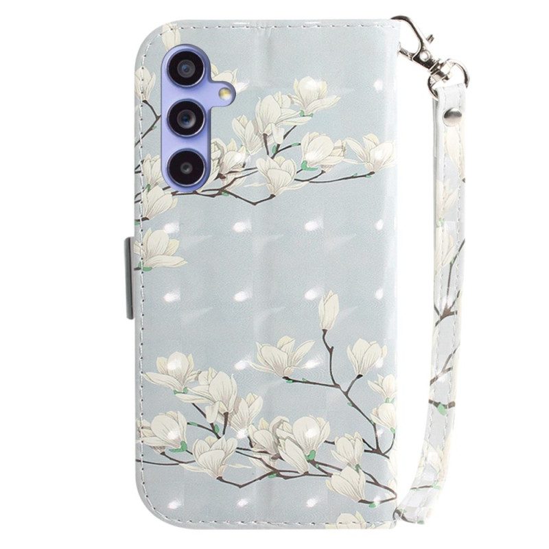 Läderfodral Samsung Galaxy A55 5g Telefonfodral Lanière Magnolias