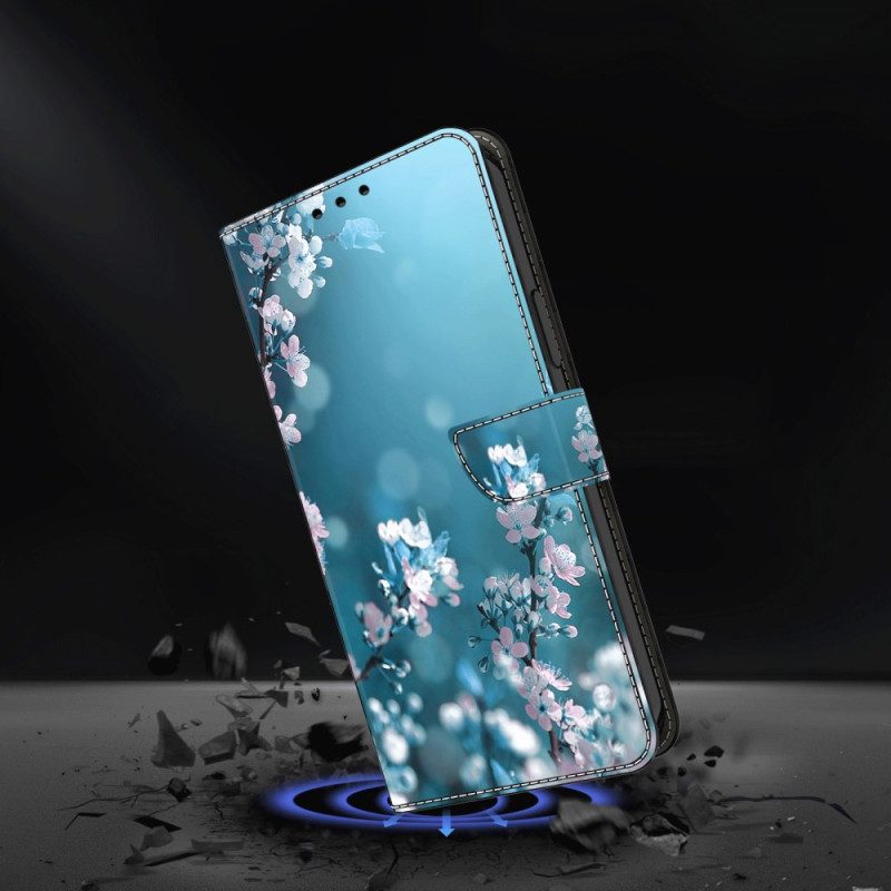 Läderfodral Samsung Galaxy A55 5g Telefonfodral Plommonblomningar