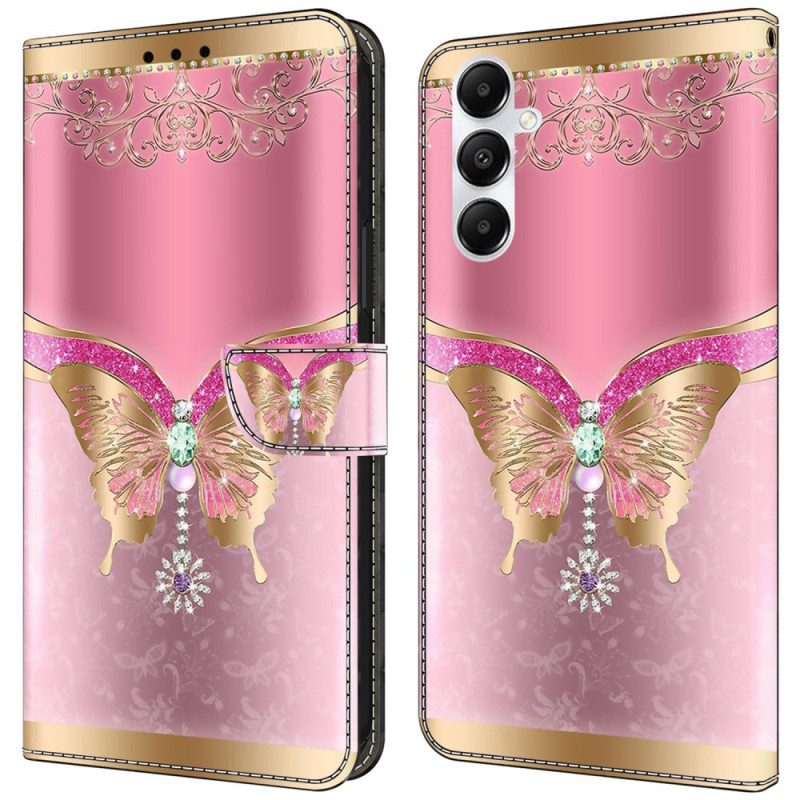 Läderfodral Samsung Galaxy A55 5g Telefonfodral Rose Gold Butterfly