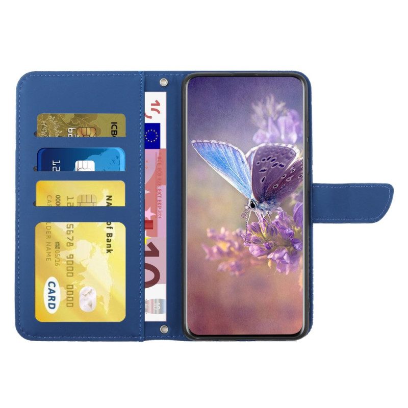 Läderfodral Samsung Galaxy M55 5g Telefonfodral Fjärilstryck Med Rem