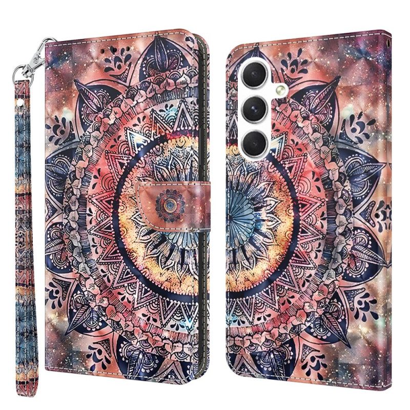 Läderfodral Samsung Galaxy S24 5g Telefonfodral Färgglad Mandala Med Rem