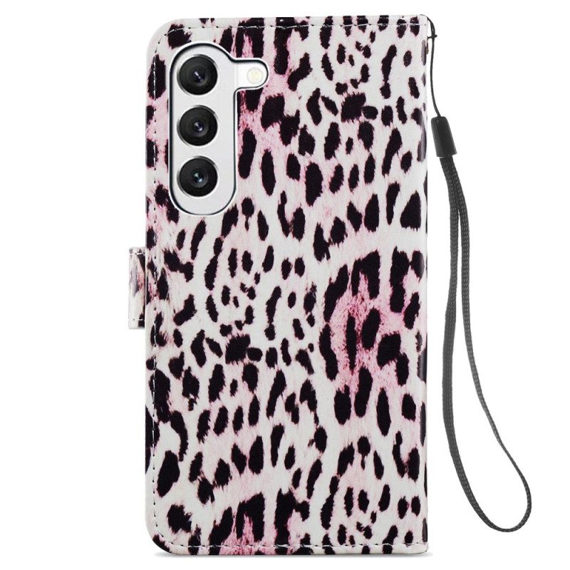 Läderfodral Samsung Galaxy S24 5g Telefonfodral Leopardmönster Med Rem