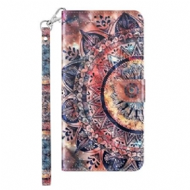 Läderfodral Samsung Galaxy S24 Plus 5g Telefonfodral Mandala Röda Toner Med Rem