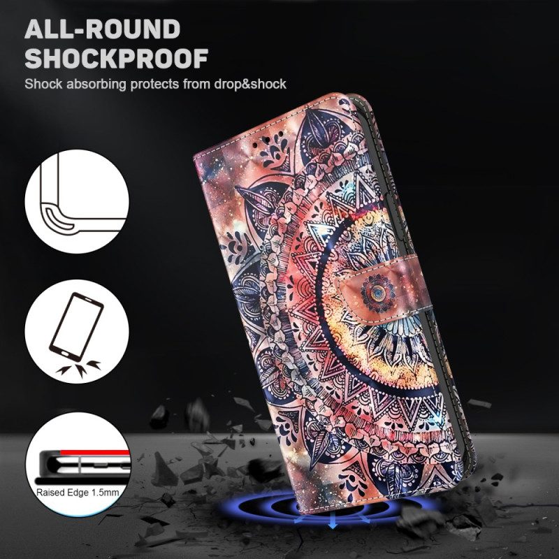 Läderfodral Samsung Galaxy S24 Plus 5g Telefonfodral Mandala Röda Toner Med Rem