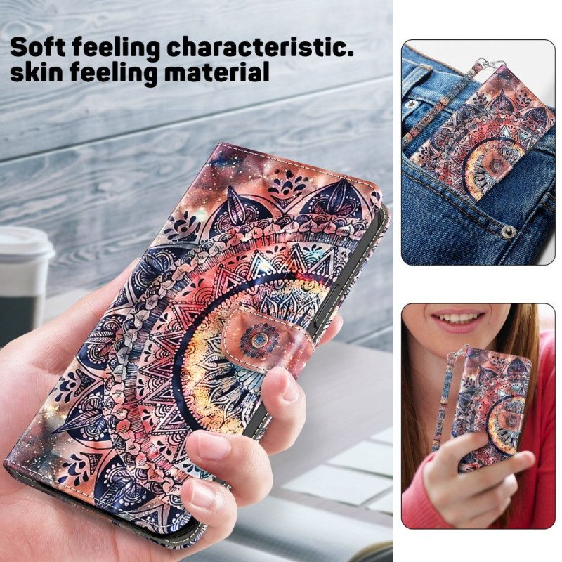 Läderfodral Samsung Galaxy S24 Plus 5g Telefonfodral Mandala Röda Toner Med Rem