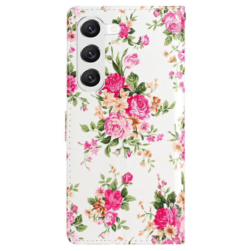 Läderfodral Samsung Galaxy S24 Plus 5g Telefonfodral Röda Blommor Med Rem