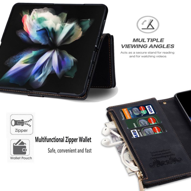 Läderfodral Samsung Galaxy Z Fold 5 Telefonfodral Myntväska Med Rem