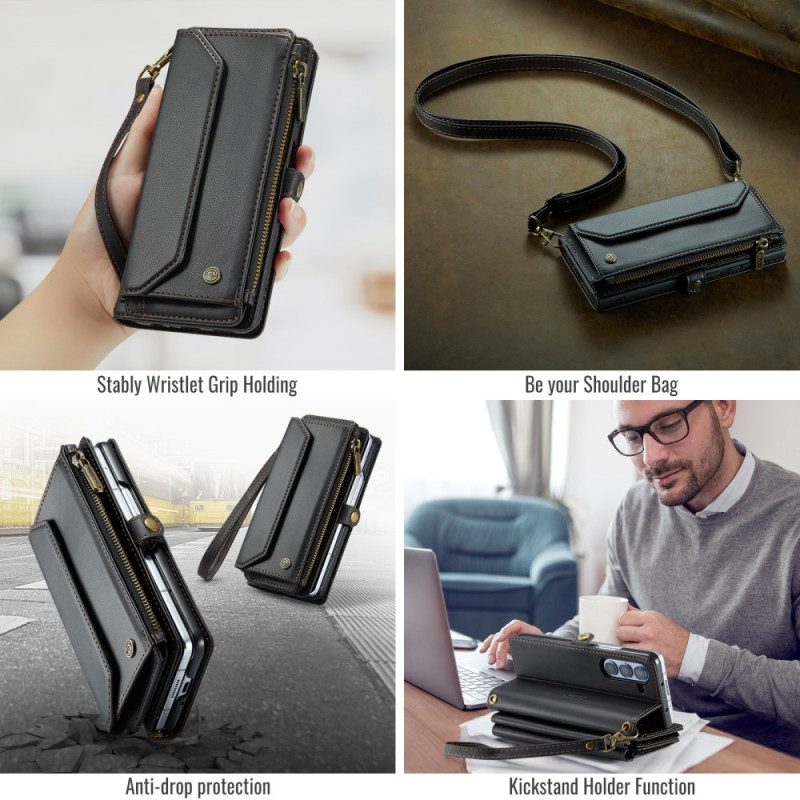 Läderfodral Samsung Galaxy Z Fold 6 Telefonfodral Caseme Plånbok För Axel Och Rem