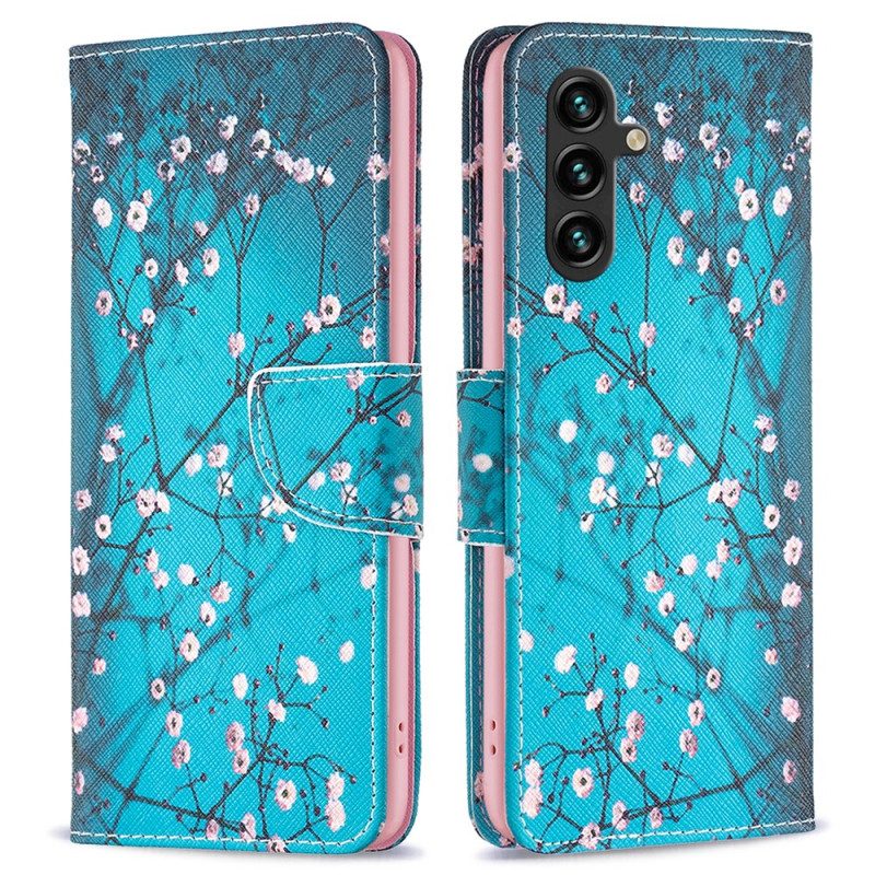 Läderskal Fodral Samsung Galaxy A15 Plommonblomning