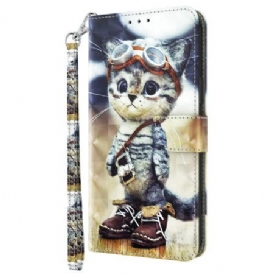 Läderskal Fodral Samsung Galaxy S24 5g Aviator Cat Med Rem